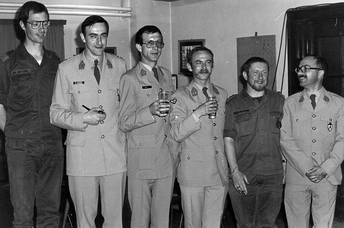 1983, Köln-Ossendorf: van groot naar klein: Lt De Keyzer, Lt de Sejournet, ik, Lt François, Lt Dussaussois en Kapt Galle.